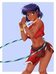  bandeau blue_hair bracelet dark_skin earrings fushigi_no_umi_no_nadia green_eyes hair_ornament hairclip hoop hula_hoop jewelry loincloth midriff nadia navel neck_ring pelvic_curtain pendant short_hair solo strapless tubetop yoohi 