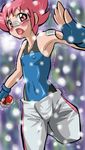  artist_request bandaid blush cold covered_nipples fingerless_gloves flat_chest gloves holding holding_poke_ball pink_eyes pink_hair poke_ball poke_ball_(generic) pokemon pokemon_(game) pokemon_dppt short_hair snow snowing solo sumomo_(pokemon) trembling 