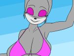  animated anthro big_breasts bikini bouncing bouncing_breasts breasts cleavage clothed clothing creatiffy dancing digital_media_(artwork) female fur geronimo_stilton_(series) grey_body huge_breasts humanoid mammal mouse murid murine open_mouth pole pole_dancing rodent short_playtime simple_background skimpy skimpy_bikini smile solo stripper_pole swimwear teeth thea_stilton under_boob 