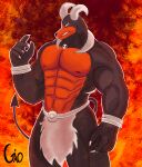  abs absurd_res anthro biceps bone canid canine clothing elemental_manipulation fire fire_background fire_manipulation generation_2_pokemon gio-joe hi_res houndoom looking_at_viewer male mammal muscular muscular_anthro muscular_male nintendo pokemon pokemon_(species) skull underwear video_games 