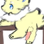  balls blue_eyes blue_sclera butt feet feral fur generation_1_pokemon genitals hi_res looking_at_viewer male mane nintendo outline paws penile pokemon pokemon_(species) raichu snoiifoxxo solo video_games yellow_body yellow_fur 