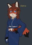  absurd_res anthro blue_eyes blue_outfit brown_hair canid canine clothed clothing female fox fur hair hi_res lleoraum looking_at_viewer mammal orange_body orange_fur red_fox simple_background solo standing white_body white_fur yuiyue_(lleoraum) 