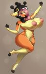  absurd_res anthro big_breasts breasts eroberry farigiraf female hi_res looking_at_viewer nintendo orange_body pokemon pokemon_(species) pokemorph side_view simple_background solo video_games yellow_body 