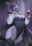  absurd_res alcohol anthro beverage black_sclera clothed clothing container cup drinking_glass ear_piercing fangs female glass glass_container glass_cup grey_cape grey_clothing grey_hair grey_legwear hair hi_res holding_wine_glass legwear looking_at_viewer narrowed_eyes open_mouth piercing pink_tongue portrait purple_eyes shermugi skimpy solo species_request standing three-quarter_portrait tongue unsigned white_body wine wine_glass 