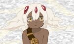  anthro big_ears brown_body brown_skin faputa female fur human humanoid lleoraum looking_at_viewer made_in_abyss mammal narehate simple_background solo tan_body white_body white_fur yellow_eyes young 