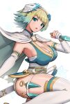  1girl blue_eyes breasts cape cleavage fire_emblem fire_emblem_heroes fjorm_(fire_emblem) gonzarez highres kunai large_breasts ninja official_alternate_costume reverse_grip short_hair shuriken sideboob simple_background skindentation solo thick_thighs thighs weapon white_background 
