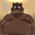  2022 absurd_res anthro belly big_belly black_nose brown_body ch_ia_ki hi_res kemono male mammal moobs musk nipples overweight overweight_male solo ursid 