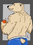  absurd_res anthro butt clothed clothing fur hi_res humanoid male mammal neoantlers polar_bear simple_background solo ursid ursine 