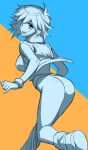  1girl :d allenby_beardsley ass bodysuit breasts g_gundam greyscale gundam looking_at_viewer monochrome open_mouth p-kana short_hair simple_background smile solo 