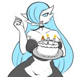 2024 absurd_res birthday_cake birthday_candle blue_eyes blue_hair breasts cake choker clothing dessert female food gardevoir generation_3_pokemon hair hair_over_eye hi_res holding_cake holding_food holding_object humanoid jewelry long_hair looking_at_viewer luna_the_gardevoir maid_uniform necklace nintendo not_furry one_eye_obstructed pokemon pokemon_(species) renv shiny_pokemon signature solo uniform