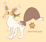 brown_body brown_fur domestic_cat felid feline felis female feral fur labbit1337 mammal model_sheet smile solo spottedleaf_(warriors) warriors_(cats) white_body white_fur