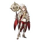  1girl absurdres armor black_gloves boots cape feather_trim fire_emblem fire_emblem_heroes gloves gold_trim high_heel_boots high_heels highres holding holding_staff leggings long_hair looking_at_viewer official_alternate_costume official_art red_cape red_eyes red_leggings solo spiked_hair staff tachi-e veronica_(brave_princess)_(resplindent)_(fire_emblem) veronica_(fire_emblem) white_hair 