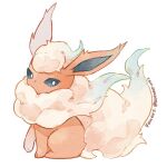  bright_pupils flareon fluffy from_side full_body highres kotone11152 looking_at_viewer no_humans pokemon pokemon_(creature) sitting solo twitter_username white_background white_pupils 