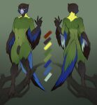  anthro avian beak bird bird_feet black_penis cere_(anatomy) claws feathers genitals green_body green_feathers hi_res humanoid_genitalia humanoid_penis looking_at_viewer male model_sheet nude parrot penis solo tail_feathers winged_arms wings yonsia 