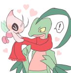  ! &gt;_&lt; alternate_color animal_focus celebi colored_skin commentary_request fairy_wings floating green_skin grovyle heart moon_coco no_humans open_mouth pink_skin pokemon pokemon_(creature) pokemon_mystery_dungeon pokemon_mystery_dungeon:_explorers_of_time/darkness/sky red_scarf scarf shiny_pokemon simple_background spoken_exclamation_mark white_background wings yellow_eyes 