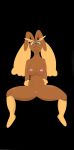 absurd_res anthro blue_eyes breasts brown_body brown_ears ears_down female generation_4_pokemon genitals hi_res lagomorph leporid looking_at_viewer lopunny mammal nintendo pivoted_ears pokemon pokemon_(species) pussy rabbit rear_view rizzer sitting solo spread_legs spreading thick_thighs