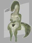 absurd_res animal_humanoid big_butt bulge butt clothing girly green_body green_scales hi_res humanoid laydai male nipples orange_eyes reptile reptile_humanoid scales scalie scalie_humanoid snake snake_humanoid solo tail thick_thighs thong underwear wide_hips