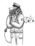 air_force anthro biped bottomwear clothing crossed_arms felid front_view graphite_(artwork) hair hat headgear headwear jacket leonidae lion looking_aside male mammal mane mane_hair mature_anthro mature_male military military_base military_uniform outside pantherine pants pencil_(artwork) scarf shaded solo stairs standing tail tail_tuft topwear tower traditional_media_(artwork) tuft uniform united_states_of_america