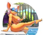  absurd_res anthro bat_wings big_breasts breasts chiropteran clothing colored feet female hi_res mammal membrane_(anatomy) membranous_wings nipples pinup poolside pose rouge_the_bat sega smile solo sonic_the_hedgehog_(series) swimwear thick_thighs water whitelister wings 