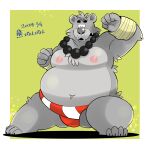 2024 absurd_res anthro bear belly big_belly clothing grey_body grey_nose hi_res japanese_text kemono m2vcjtad5hsdvla male mammal moobs navel nipples overweight overweight_male simple_background solo text underwear