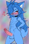 &lt;3 2023 abs anthro athletic athletic_anthro athletic_male balls big_penis black_nose blue_body blue_fur blue_hair canid canine collar erection fokkuzu fox foxy_(vtuber) fur genitals girly glans hair hair_over_eye humanoid_genitalia humanoid_penis long_hair looking_at_viewer male mammal nude one_eye_obstructed penis red_eyes smile solo white_inner_ear wide_hips