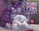 anthro ascalon bodily_fluids canid canine canis close-up crave_saga cum cum_inside dragon dragon_wings duo ejaculation genital_fluids genitals hakuma_(crave_saga) hi_res male male/male mammal muscular nipples ovum penis pregnant pregnant_male primodrago sex size_difference tail wings wolf