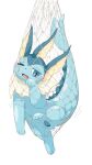2023 3_toes ambiguous_gender blue_body blue_eyes blush cute_fangs digital_media_(artwork) digitigrade eeveelution feet feral fin fishing_net frill_(anatomy) generation_1_pokemon hi_res kemono looking_at_viewer net nintendo one_eye_closed open_mouth pawpads paws pokemon pokemon_(species) quadruped simple_background solo tail toes tongue unko_koedame vaporeon white_background
