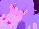  artist_name ayanami_rei bad_id bad_twitter_id close-up commentary dutch_angle gloves highres mixed-language_commentary neon_genesis_evangelion purple_hair red_eyes scene_reference short_hair tears upper_body vitamincera white_gloves 