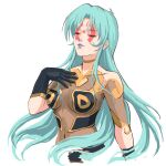  1girl absurdres alien aqua_hair bodysuit breasts closed_eyes facial_tattoo gloves hand_on_own_chest highres ishtar_(macross) macross macross_2 mardook miclone nekkikamille purple_lips science_fiction sketch tattoo upper_body 