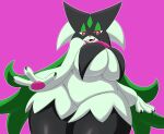  absurd_res anthro big_breasts breasts clothing female generation_9_pokemon hi_res huge_breasts huge_thighs leaked_pokemon mask mechspazer meowscarada multicolored_body nintendo open_mouth pokemon pokemon_(species) red_eyes solo thick_thighs topwear two_tone_body under_boob video_games 