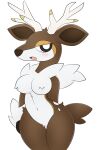 anthro antlers blush breasts female generation_5_pokemon hi_res horn nintendo nude open_mouth pokemon pokemon_(species) sawsbuck solo winter_sawsbuck zinzoa