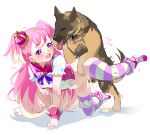  1girl :d bestiality blush bottomless crown cure_wonderful dog doggystyle full_body hetero inukai_komugi long_hair mini_crown multicolored_hair naik peeing pink_eyes pink_hair precure purple_eyes sex sex_from_behind shadow simple_background smile striped striped_thighhighs testicles thighhighs tongue tongue_out two-tone_hair very_long_hair white_background wonderful_precure! wrist_cuffs 