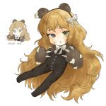  1girl animal_hands black_leotard claws e.g.o_(project_moon) gloves green_eyes happy_teddy_bear heterochromia highres ishmael_(project_moon) korumochi leotard library_of_ruina limbus_company long_hair looking_at_viewer open_mouth orange_hair paw_gloves project_moon simple_background solo very_long_hair white_background 