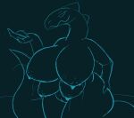 aliasing alien anthro big_breasts bodily_fluids breasts female genitals huge_breasts lactating milk pussy sketch snapps solo tail thick_thighs unknown_species