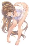  ass bent_over breasts brown_hair highres hololive hololive_english honkivampy long_hair looking_at_viewer multicolored_hair nanashi_mumei no_panties no_pants ponytail shirt two-tone_hair virtual_youtuber white_background white_shirt 