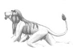 all_fours anthro balls barely_visible_genitalia barely_visible_penis biped dark_mane eyes_closed felid flaccid genitals graphite_(artwork) hair leonidae lion long_mane male mammal mane mane_hair nude nude_anthro nude_male pantherine pencil_(artwork) penis shaded side_butt side_view sketch solo tail tail_tuft traditional_media_(artwork) tuft