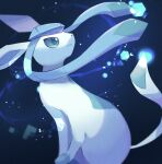  :&lt; animal_focus blue_background blue_eyes blue_hair blue_sclera blue_theme blurry closed_mouth colored_sclera commentary dated_commentary depth_of_field from_side glaceon highres light_particles light_trail long_hair looking_to_the_side looking_up multicolored_hair no_humans pio_(piopio_poke) pokemon pokemon_(creature) prehensile_hair sidelocks sitting solo twintails two-tone_hair 