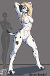 abs absurd_res alpaccasneaky anthro athletic blonde_hair bodily_fluids breasts canid canine canis dalmatian domestic_dog female genitals green_eyes hair hi_res invalid_tag mammal muscular nipples paws pussy solo sweat