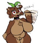 2023 anthro bia_(slipperyt) breasts brown_body brown_fur digital_media_(artwork) featureless_breasts female flower fur gesture k.see looking_at_viewer microsoft minecraft mojang plant plushie pubic_fuzz red_eyes sharp_teeth short_stack simple_background slightly_chubby solo stiches teddy_bear teeth waving waving_at_viewer white_background xbox_game_studios zipper