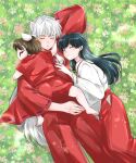 1boy 2girls animal_ears arm_behind_head barefoot bead_necklace beads black_hair bow child closed_eyes closed_mouth daytodaydesire demon_boy dog_boy dog_ears family father_and_daughter feet_out_of_frame field flower flower_field hair_bow hand_on_another&#039;s_chest higurashi_kagome inuyasha inuyasha_(character) japanese_clothes jewelry long_sleeves miko moroha mother_and_daughter multiple_girls necklace outdoors pants parent_and_child parted_lips red_pants red_shirt red_shorts shirt shorts sidelocks sleeping smile tooth_necklace white_bow white_hair white_shirt wide_sleeves 