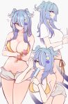  1girl alternate_costume areola_slip arms_under_breasts assisted_exposure bangs bent_over bikini bikini_under_clothes blue_hair blue_wings breasts cleavage covered_nipples crab crossed_arms dragon_girl elira_pendora food food_in_mouth from_side hair_ornament hair_over_one_eye head_wings highres large_breasts long_hair looking_at_breasts m_r_b mole multiple_views nijisanji nijisanji_en one_eye_covered open_fly popsicle profile projected_inset see-through sexually_suggestive shirt short_shorts shorts side-tie_bikini_bottom sidelocks simple_background sketch surprised swimsuit virtual_youtuber white_background white_shirt wings x_hair_ornament 