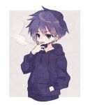  1boy black_eyes black_hair black_hoodie cigarette commentary cropped_torso expressionless grey_background hand_in_pocket hand_up holding holding_cigarette hood hoodie lowres male_focus mgomurainu sebastian_(stardew_valley) short_hair simple_background smoke smoking solo stardew_valley upper_body 