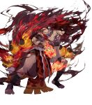  1boy abs attack bara black_fire body_markings dark-skinned_male dark_skin dragon_mask fake_hair fire fire_emblem fire_emblem_heroes flaming_hand glowing glowing_eyes highres muscular muscular_male muspell_(fire_emblem) muspell_(flame)_(fire_emblem) non-web_source official_alternate_costume official_art orange_hair pelvic_curtain shawl smile solo sumo 