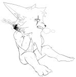  anthro beard blush bound collar collar_only facial_hair hi_res kled_(lol) league_of_legends leash leash_and_collar leash_pull leashed_male line_art male muscular nude pwslz questionable_consent riot_games sitting solo video_games yordle 