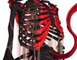  1other black_theme bone cable cable_tail head_out_of_frame highres mechanical_tail original red_theme science_fiction simple_background skeleton solo spine standing tail teru_by_m tube upper_body water white_background 