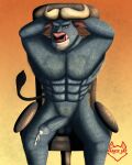 andromorph anthro balls big_breasts bodily_fluids bogo bovid bovine breasts cattle chief_bogo disney erection franix_art genital_fluids genitals hi_res intersex male male/male mammal muscular muscular_male nude organs penis solo zootopia