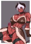 absurd_res biped breasts clothed clothing genitals gojich1 gynomorph hair hi_res horn horned_humanoid humanoid intersex muscular muscular_gynomorph muscular_intersex not_furry panties penis pupils red_body red_skin scar solo thick_thighs underwear white_hair