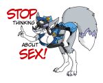 anthro big_breasts big_butt bottomwear breasts butt canid canine clothing club_(weapon) female fox foxy_caine fur gesture grey_body grey_fur looking_at_viewer mammal melee_weapon meme miniskirt pointing police police_officer police_uniform sketchywolf-13 skirt solo stop_thinking_about_sex uniform weapon