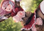  1boy 1girl absurdres blurry bodysuit braid breasts clothed_female_nude_male clothed_sex covered_navel depth_of_field doggystyle fire_emblem fire_emblem_engage from_below hair_ribbon hairband highres lapis_(fire_emblem) long_sleeves medium_breasts nipples nude open_mouth pink_eyes pink_hair pleated_skirt red_hairband ribbon sex sex_from_behind short_hair skirt solo_focus standing standing_sex tara_(szzj7733) torn_bodysuit torn_clothes white_ribbon 