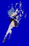  1girl air_bubble blue_background blue_hair blue_skirt blue_theme boots bubble capelet chinese_commentary clenched_teeth covered_eyes detached_sleeves dissolving full_body gloves hand_up highres magical_girl mahou_shoujo_madoka_magica mahou_shoujo_madoka_magica_(anime) miki_sayaka pleated_skirt richanggangaozi sad shoe_soles short_hair simple_background skirt skirt_set solo soul_gem strapless teeth thighhighs underwater water white_capelet white_gloves 